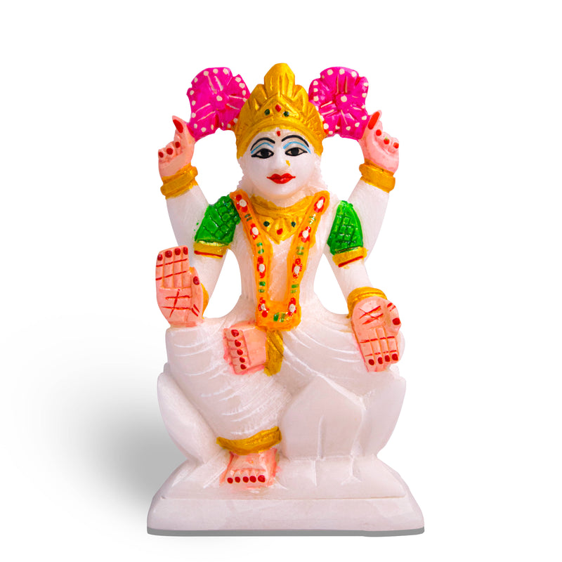 Goddess Maa Laxmi, White Marble Statue - Handicraft Bazaar