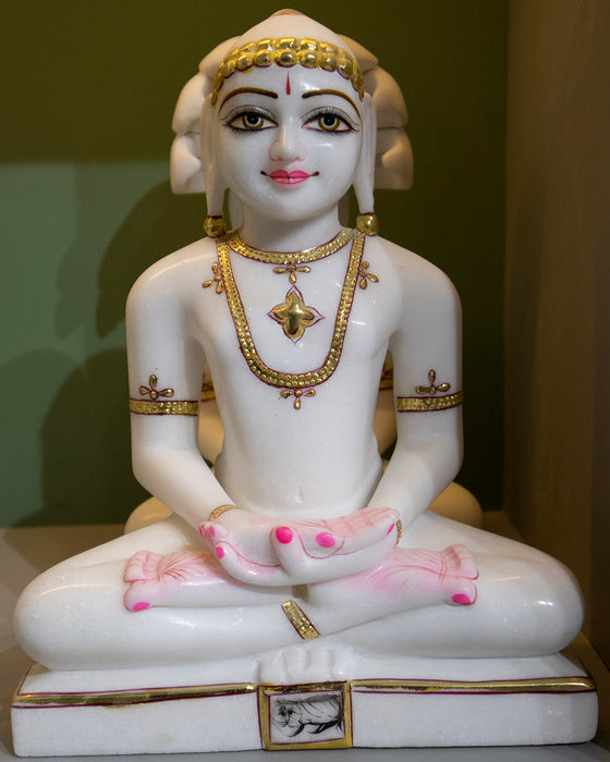 Mahavir Swami, 11 Inches, White Marble Statue - Handicraft Bazaar