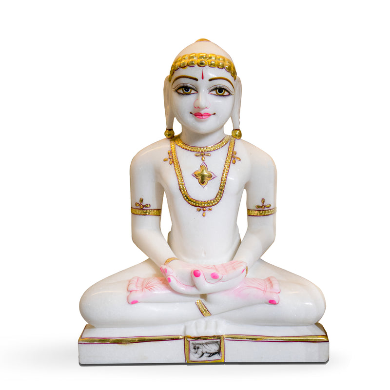 Mahavir Swami, 11 Inches, White Marble Statue - Handicraft Bazaar