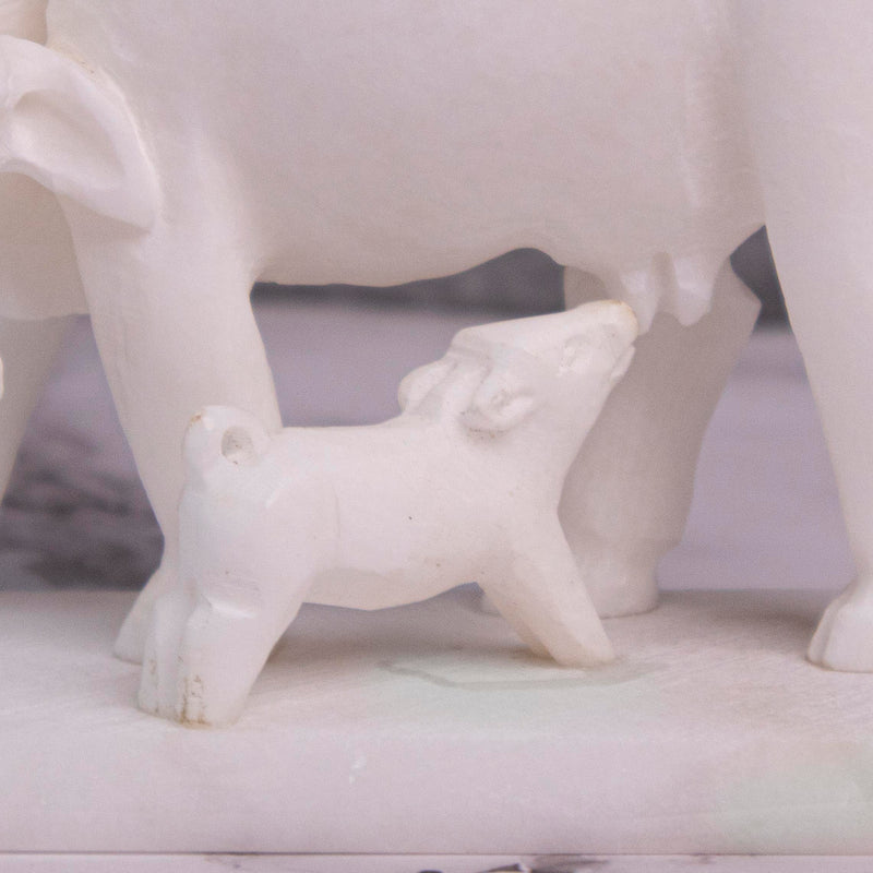 Cow and Calf, White Marble Statue - Handicraft Bazaar
