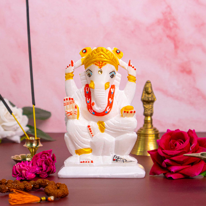 Lord Ganesh, White Marble Statue - Handicraft Bazaar