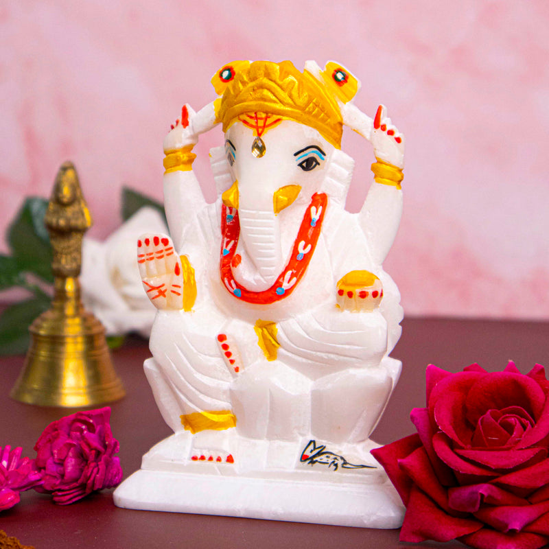 Lord Ganesh, White Marble Statue - Handicraft Bazaar
