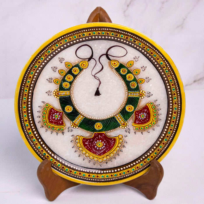 Traditional Jewellery, Gold Leaf 9 Inch Marble Decorative Plate - Handicraft Bazaar