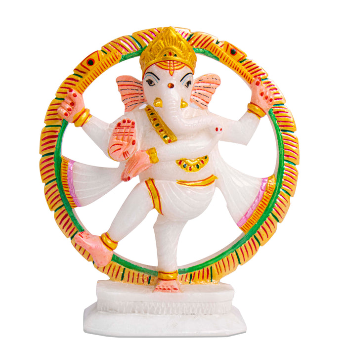 Natraj Ganesh, White Marble Statue - Handicraft Bazaar