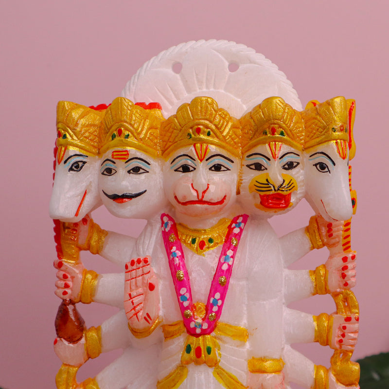 Panchmukhi Hanuman, White Marble Statue - Hadnicraft Bazaar