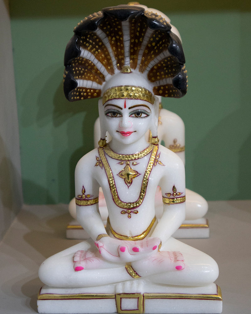 Lord Parshwanath, 9 Inches, White Marble Statue - Handicraft Bazaar