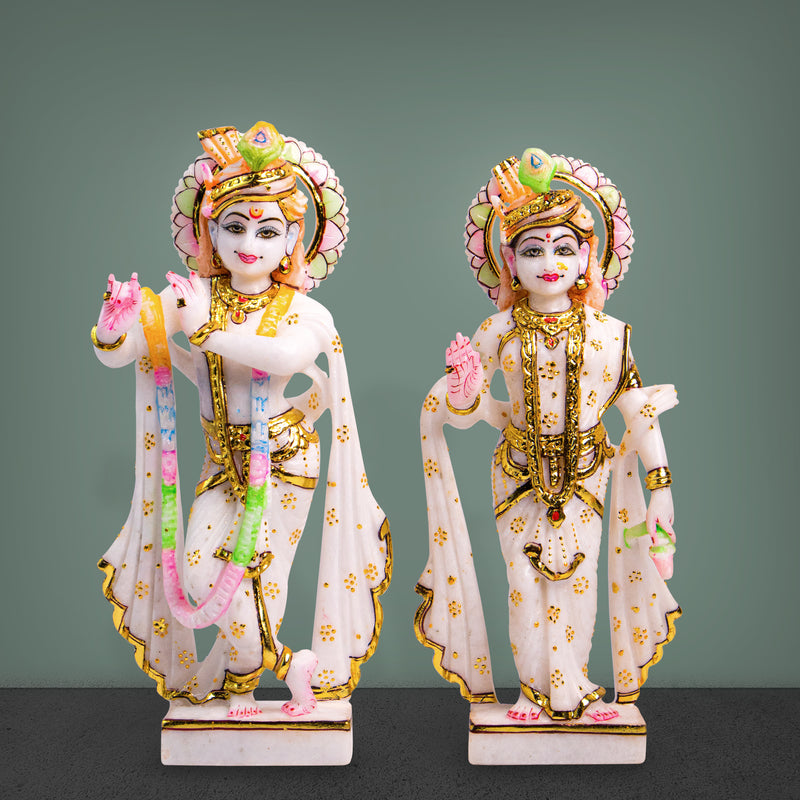 Radha Krishna, 12 Inch, White Marble Statue - Handicraft Bazaar