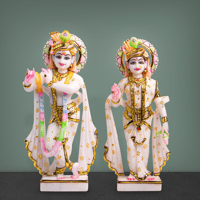 Radha Krishna, 12 Inch, White Marble Statue - Handicraft Bazaar