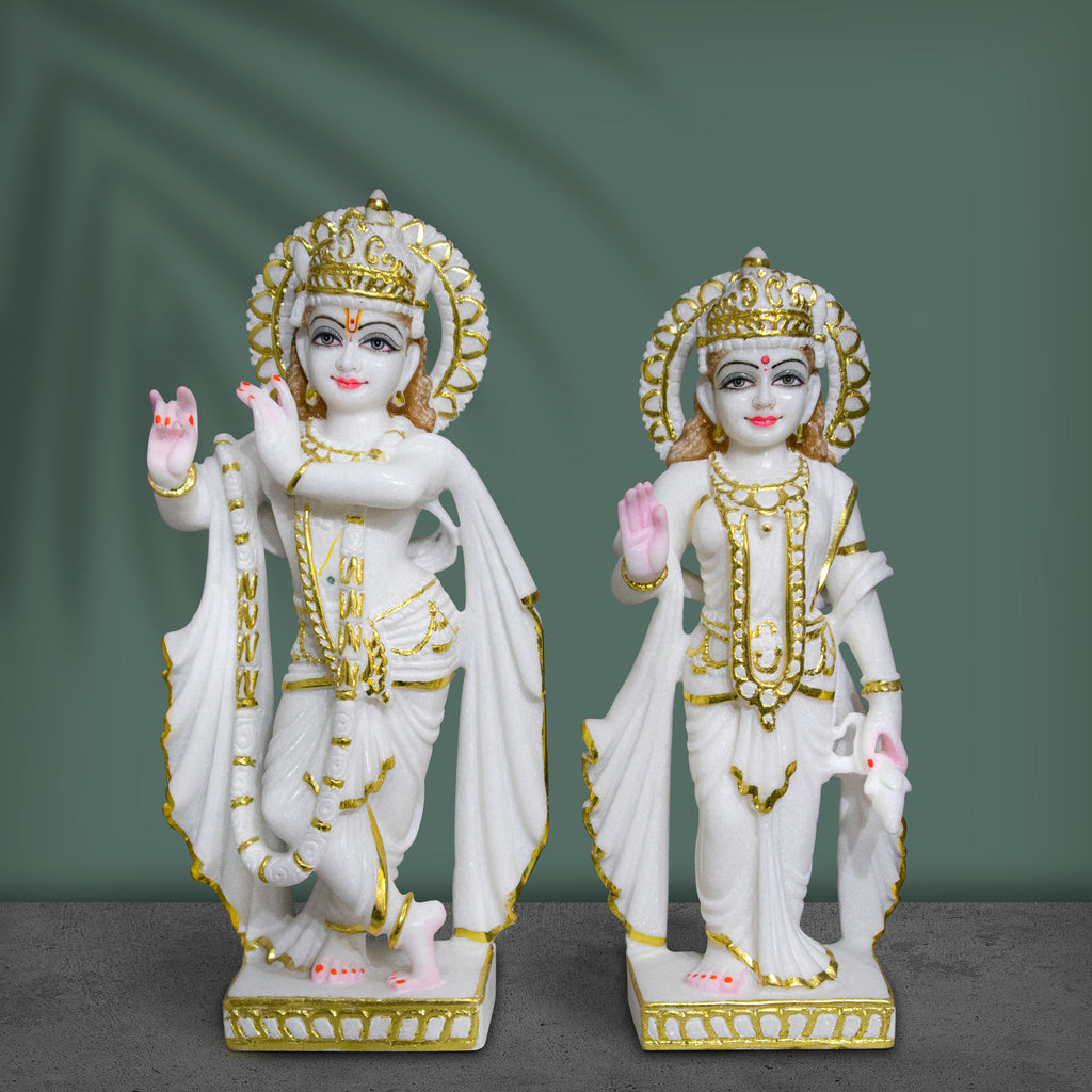 Radha Krishna, 18 Inch, White Marble Statue - Handicraft Bazaar