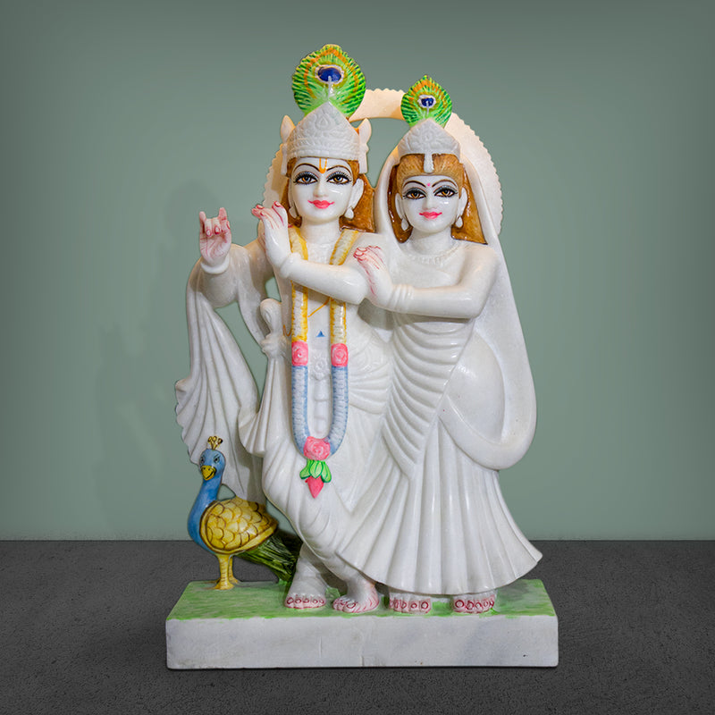 Radha Krishna, 21 Inch, White Marble Statue - Handicraft Bazaar