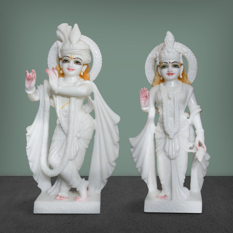 Radha Krishna, 18 Inch, White Marble Statue - Handicraft Bazaar