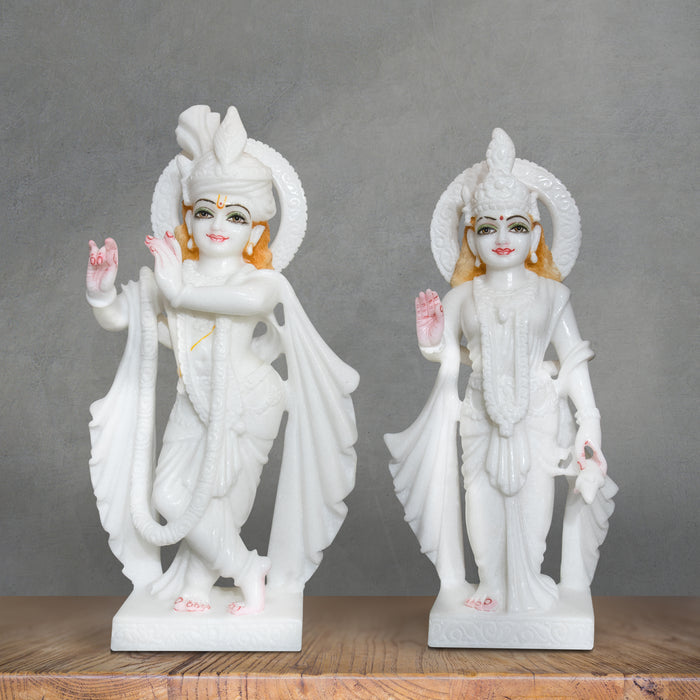 Radha Krishna, 18 Inch, White Marble Statue - Handicraft Bazaar