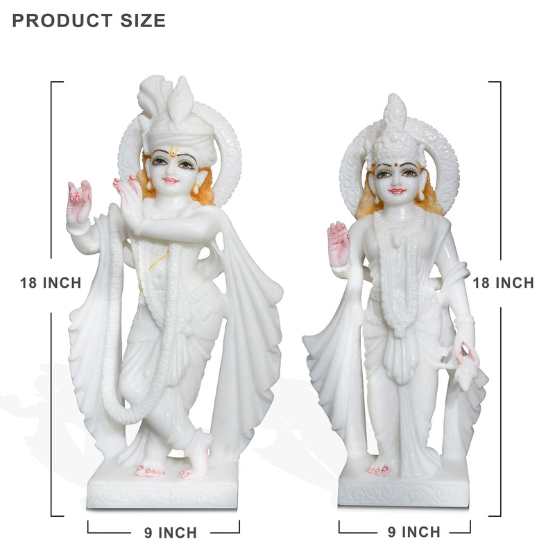 Radha Krishna, 18 Inch, White Marble Statue - Handicraft Bazaar