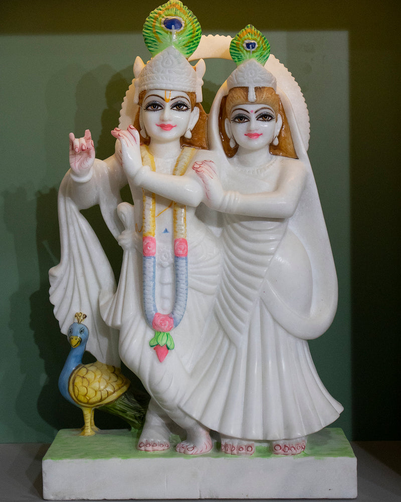 Radha Krishna, 21 Inch, White Marble Statue - Handicraft Bazaar