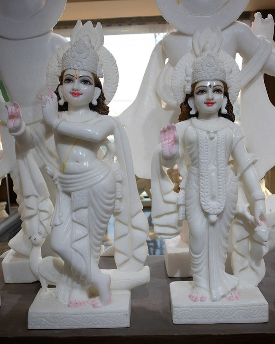 Radha Krishna, 24 Inch, White Marble Murti - Handicraft Bazaar