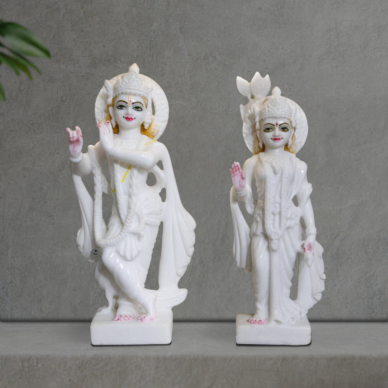 Radha Krishna, 15 Inch, White Marble Statue - Handicraft Bazaar