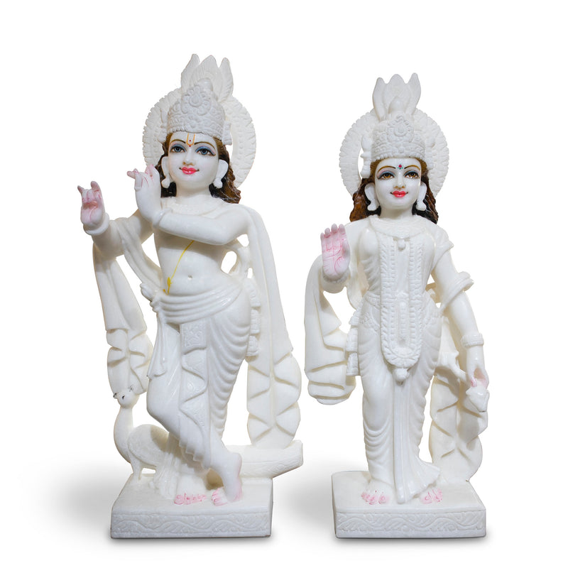 Radha Krishna, 24 Inch, White Marble Murti - Handicraft Bazaar