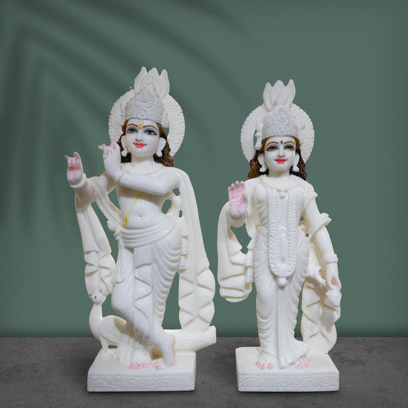 Radha Krishna, 24 Inch, White Marble Murti - Handicraft Bazaar
