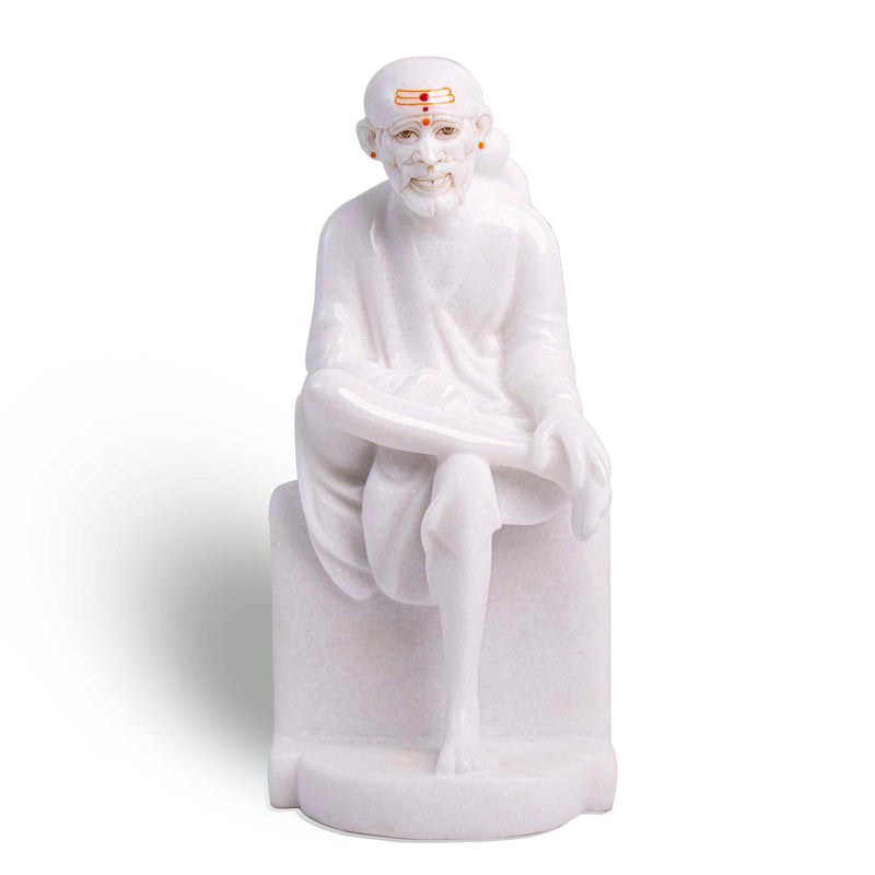 Sai Baba, 9 Inches, White Marble Statue - Handicraft Bazaar