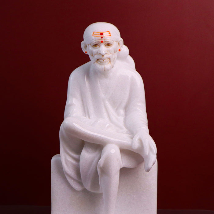 Sai Baba, 12 Inches, White Marble Statue - Handicraft Bazaar