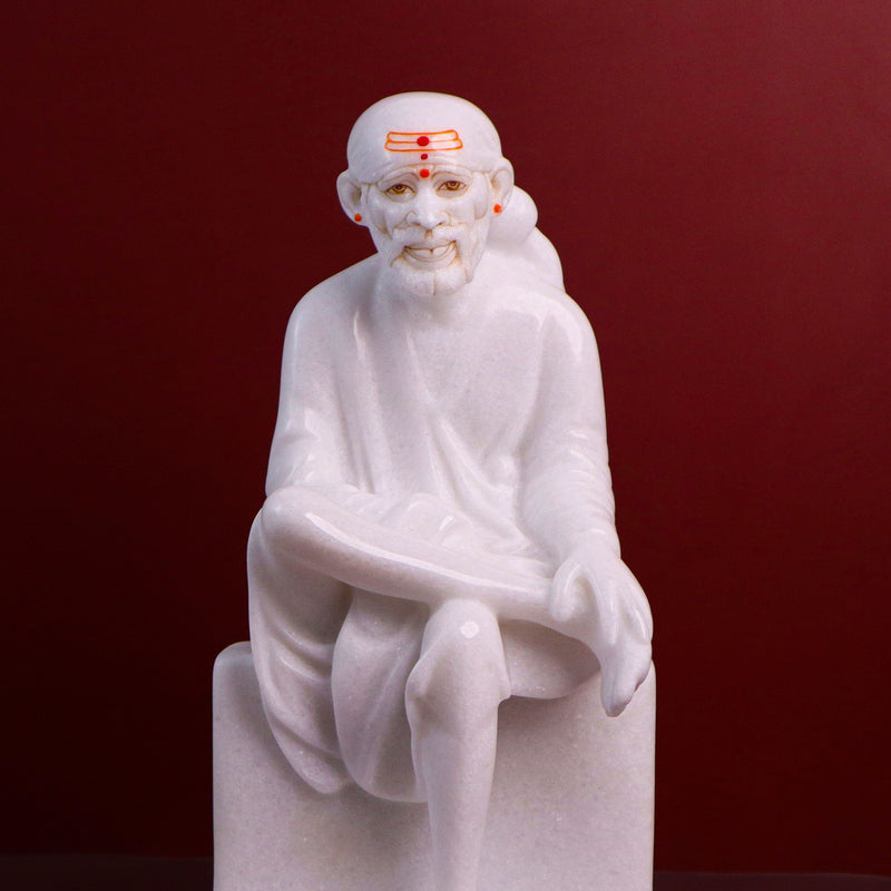 Sai Baba, 9 Inches, White Marble Statue - Handicraft Bazaar