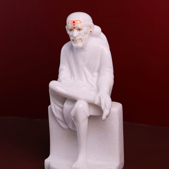 Sai Baba, 12 Inches, White Marble Statue - Handicraft Bazaar