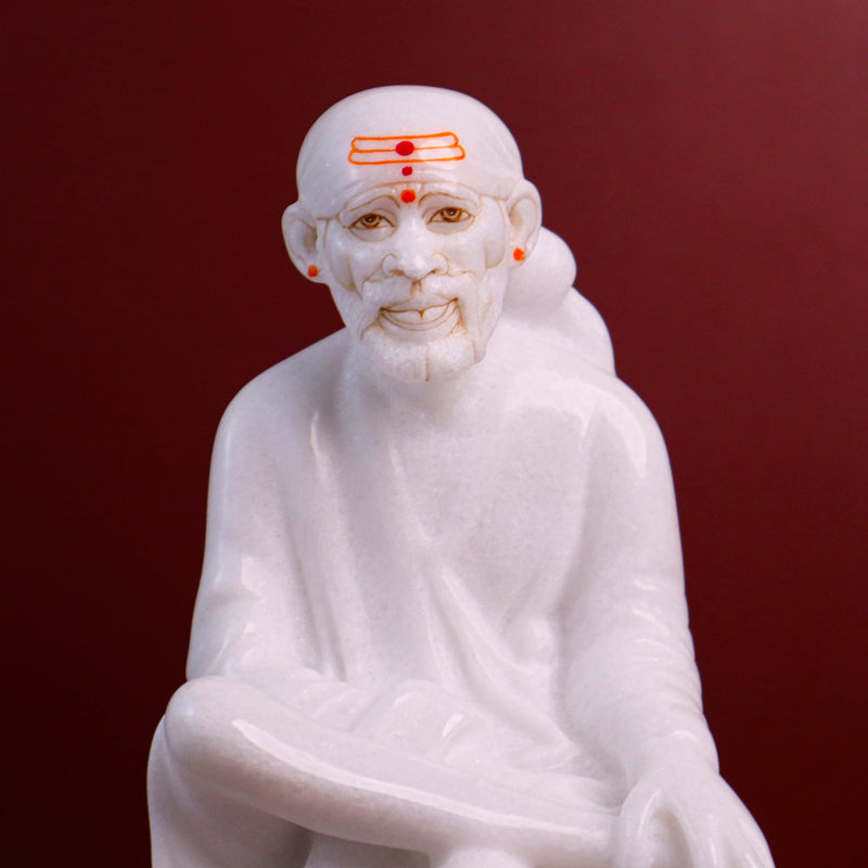 Sai Baba, 12 Inches, White Marble Statue - Handicraft Bazaar
