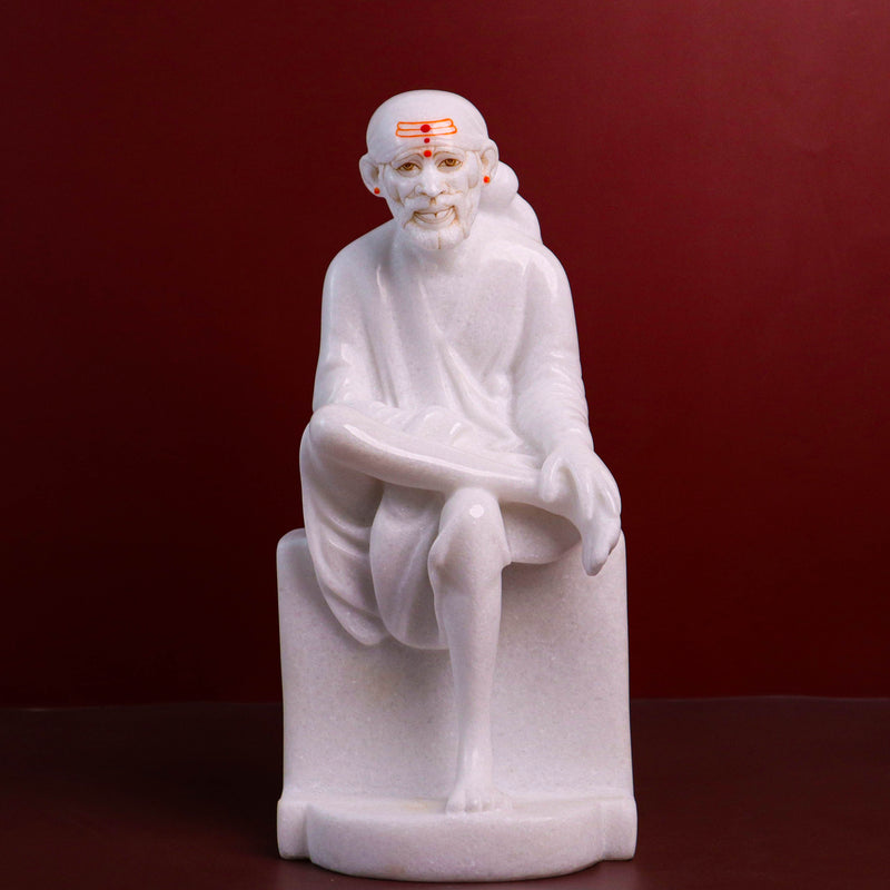 Sai Baba, 9 Inches, White Marble Statue - Handicraft Bazaar