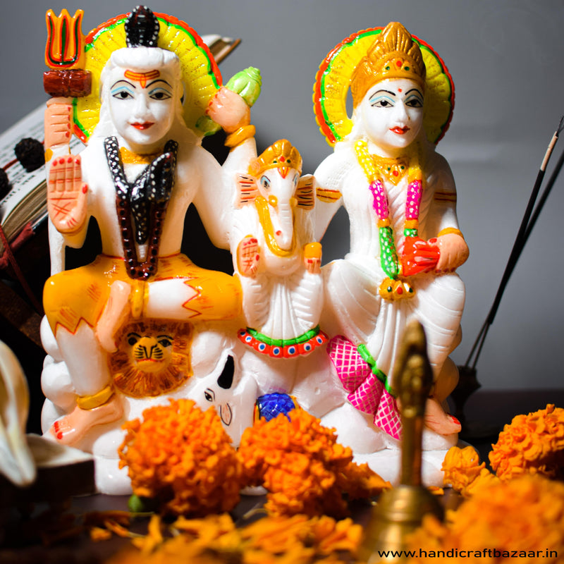 Shiv Parivar White Marble Statue - Handicraft Bazaar