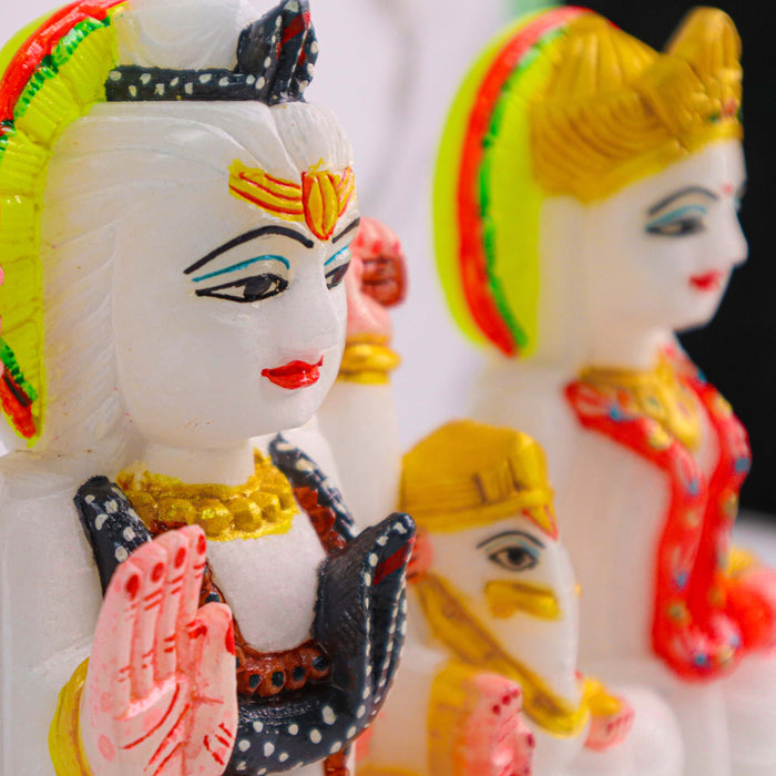 Shiv Parivar, White Marble Statue - Handicraft Bazaar