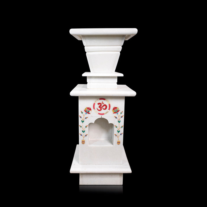 Marble Tulsi Pot, White Marble Inlay - Handicraft Bazaar