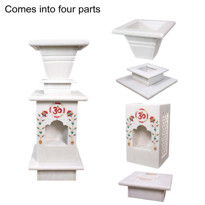 Marble Tulsi Pot, White Marble Inlay - Handicraft Bazaar