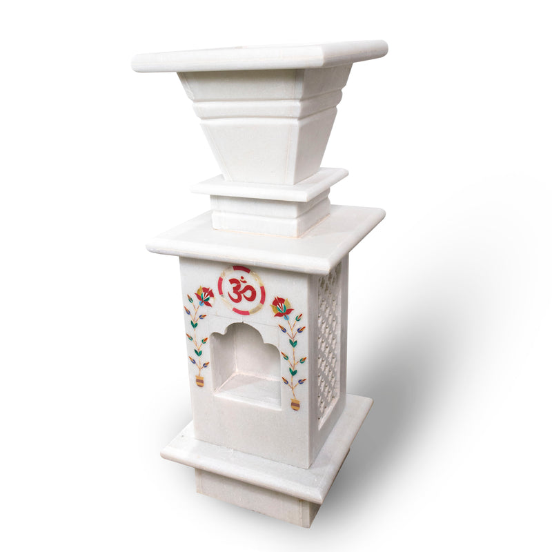 Marble Tulsi Pot, White Marble Inlay - Handicraft Bazaar