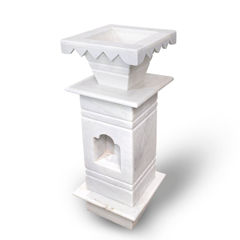 Marble Tulsi Pot, White Marble - Handicraft Bazaar