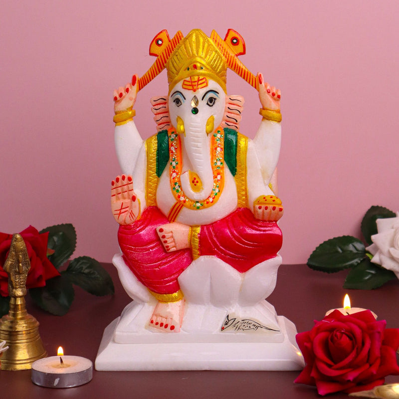 Lord Ganesh, Vaastu Ganesh, White Marble Statue - Handicraft Bazaar