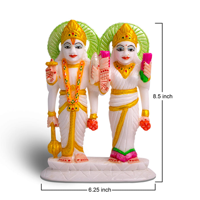 Vishnu and Laxmi, White Marble Statue - Handicraft Bazaar