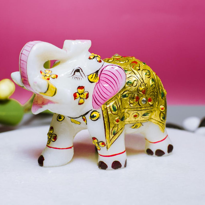 Elephant Pair, White Marble Statue - Handicraft Bazaar