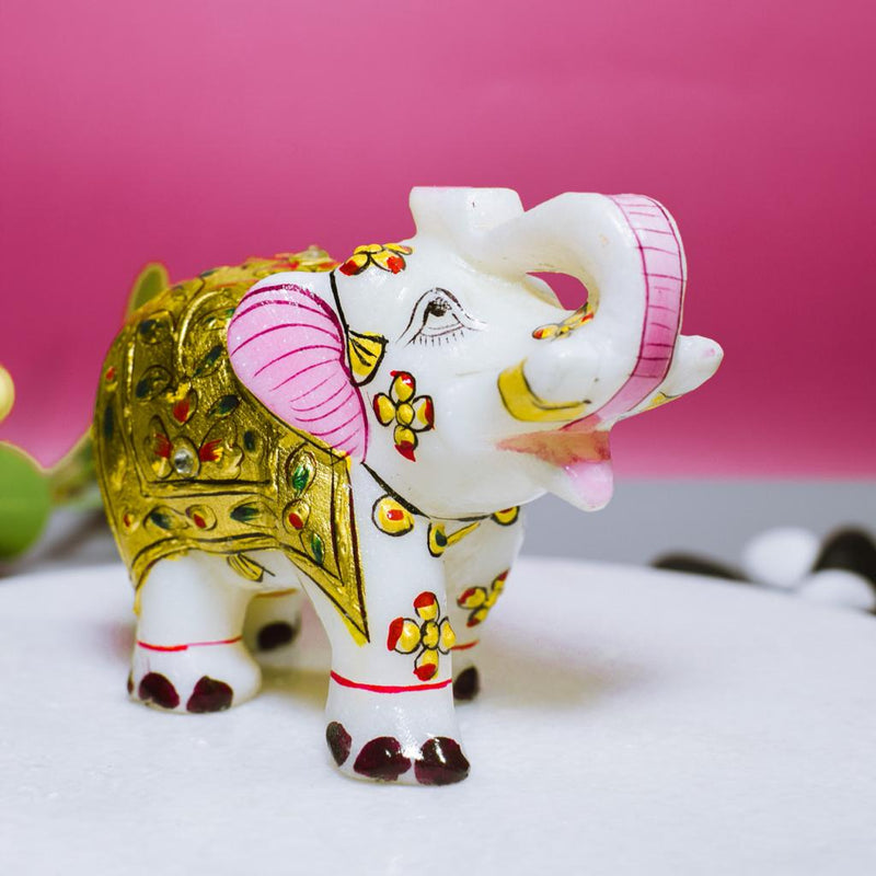 Elephant Pair, White Marble Statue - Handicraft Bazaar