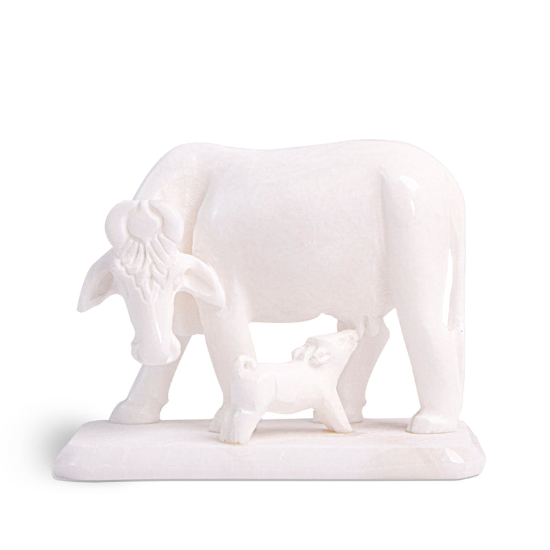 Cow and Calf, White Marble Statue - Handicraft Bazaar