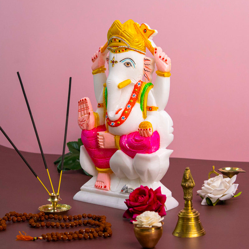 Lord Ganesh, White Marble Statue - Handicraft Bazaar
