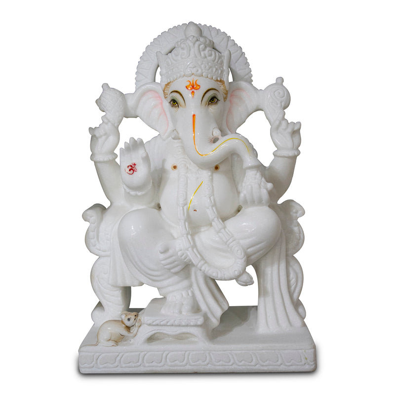 Lord Ganesh, 15 Inch, White Marble Statue - Handicraft Bazaar