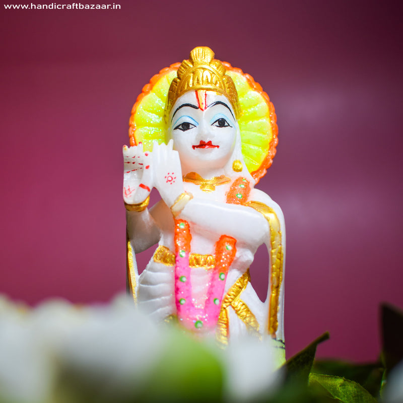 Lord Krishna, White Marble Statue - Handicraft Bazaar