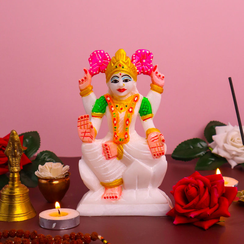 Goddess Maa Laxmi, White Marble Statue - Handicraft Bazaar