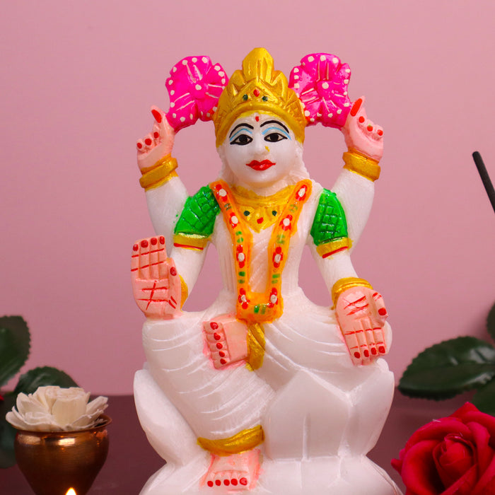 Goddess Maa Laxmi, White Marble Statue - Handicraft Bazaar