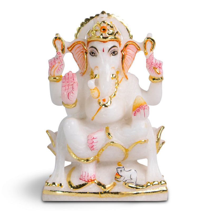 Lord Ganesh, 6 Inches, White Marble Murti - Handicraft Bazaar