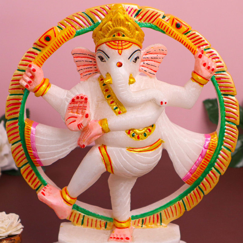 Natraj Ganesh, White Marble Statue - Handicraft Bazaar