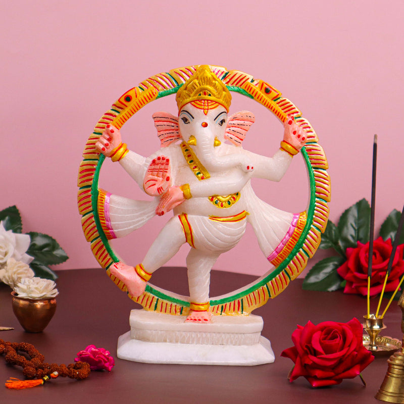 Natraj Ganesh, White Marble Statue - Handicraft Bazaar