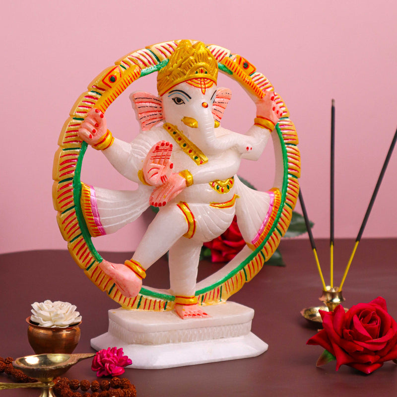 Natraj Ganesh, White Marble Statue - Handicraft Bazaar