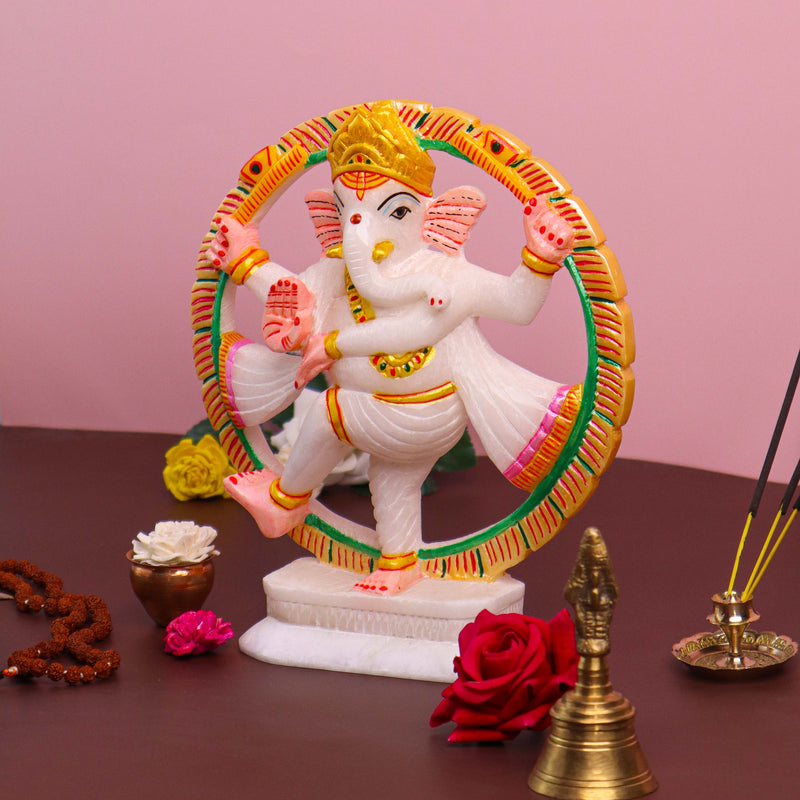 Natraj Ganesh, White Marble Statue - Handicraft Bazaar