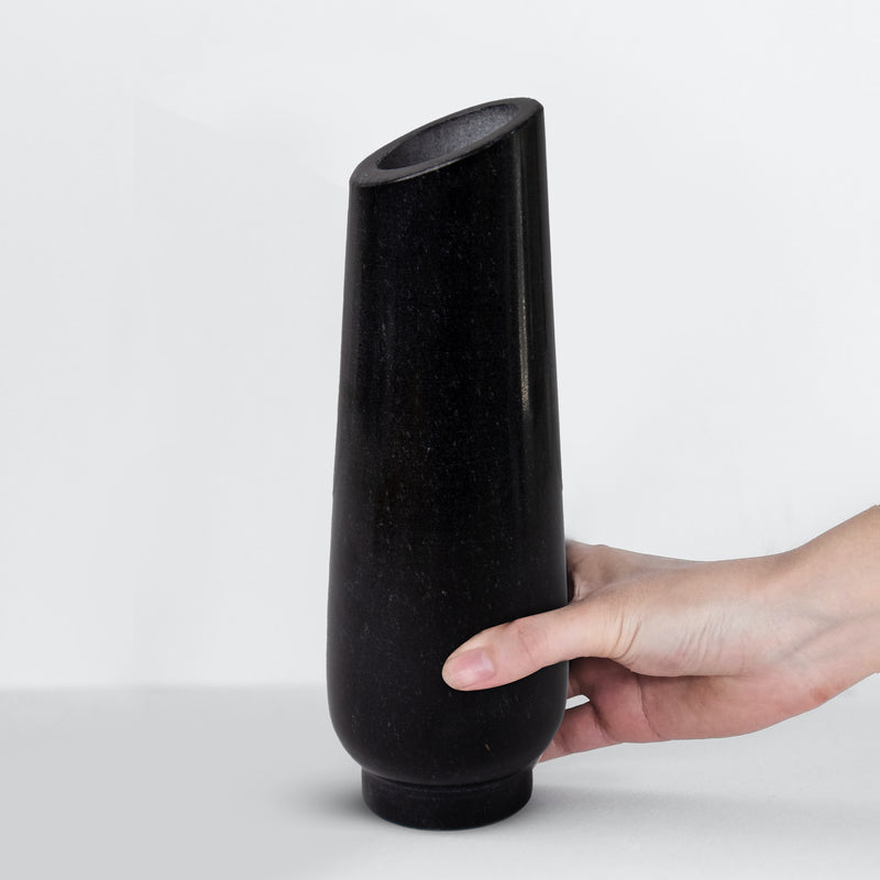 Marble Flower Vase, Black - Handicraft Bazaar